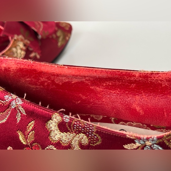 vintage 60s 70s lj simone new york brocade red floral bow kitten heel shoes - Picture 9 of 12
